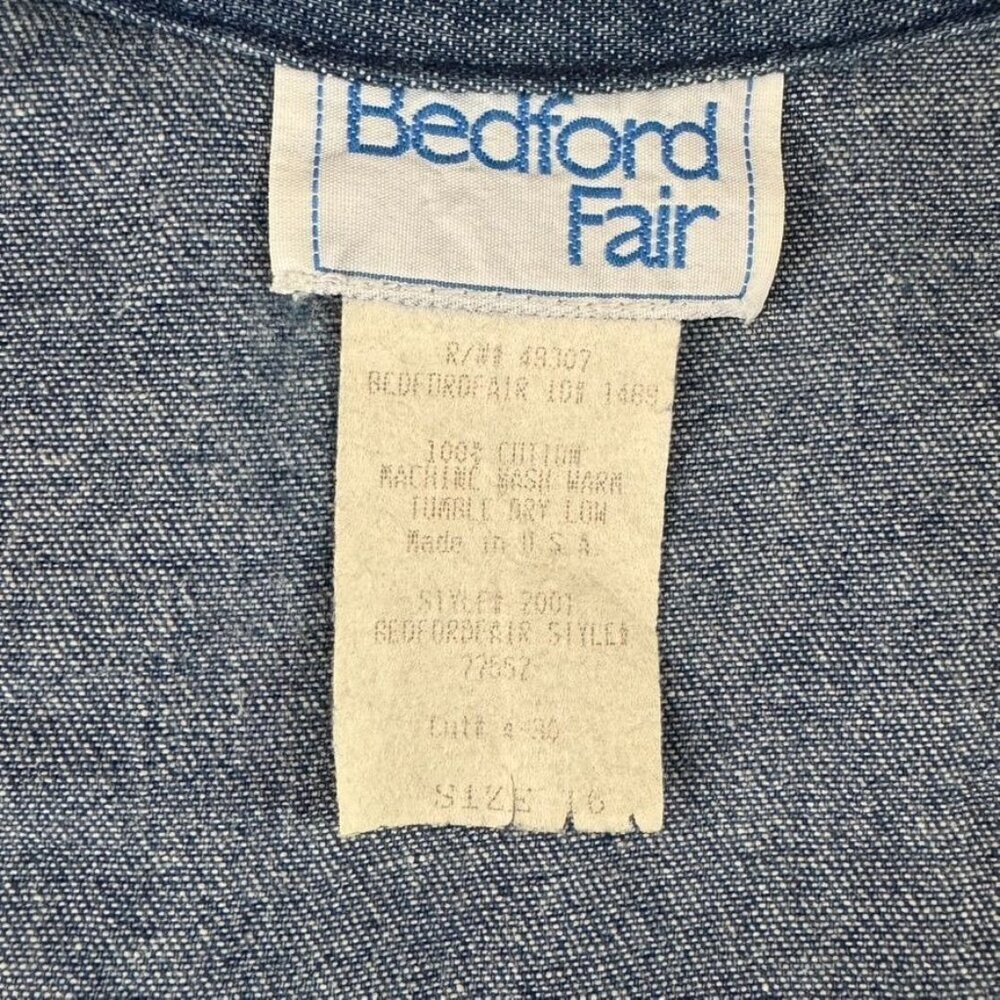 80s Vintage Bedford Fair Bracelet Sleeve Elastic Waist Denim Midi Dress Size L - Picture 6 of 8